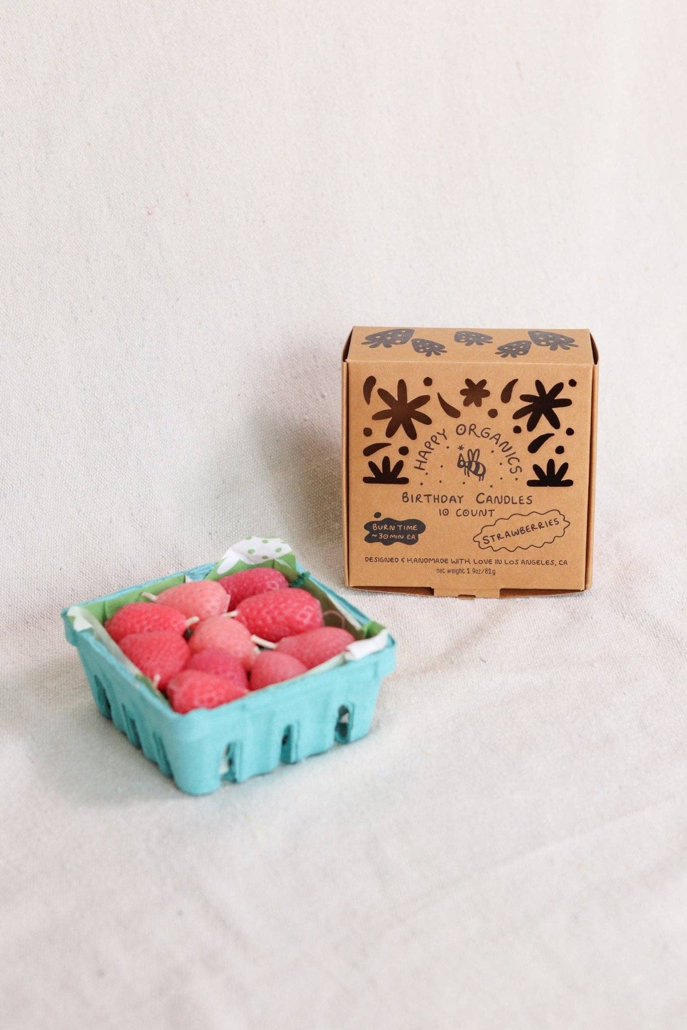 Pink Strawberry  Beeswax Birthday Candles