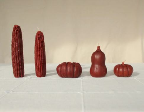 Chestnut Fall Harvest Table Beeswax Candles | Pumpkins, Corn, Squash