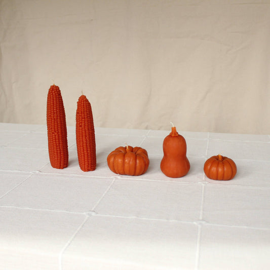 Maple Leaf Fall Harvest Table Beeswax Candles | Pumpkins, Corn, Squash