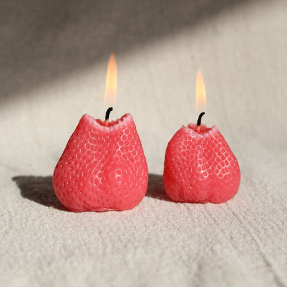 Pink Strawberry Beeswax Candles | Set of 2 Tealight Candles