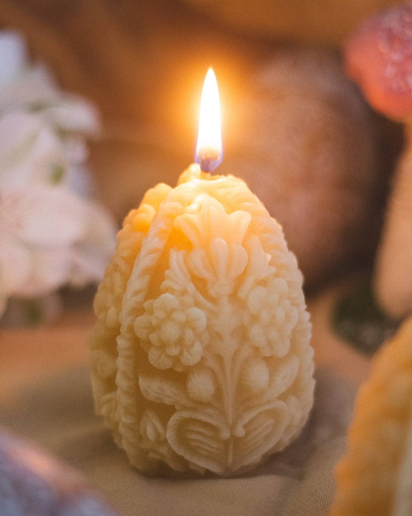 Carved Egg Beeswax Candle